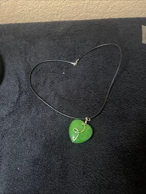 Green Heart Pendant Necklace with Gold Accent - Women Jewelry